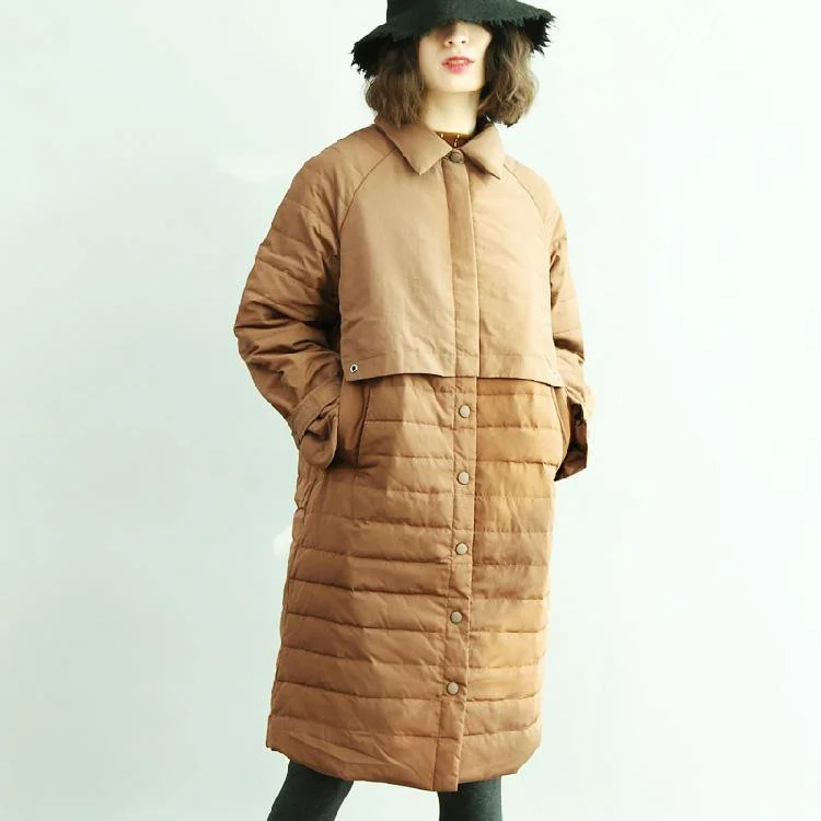 Casual Khaki patchwork winter parkas down coat plus size clothing quilted coat Luxury side close winter outwear