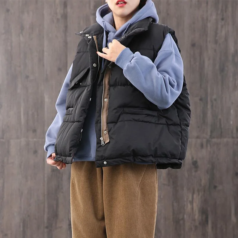 Casual oversize snow jackets coats black stand collar zippered Parkas