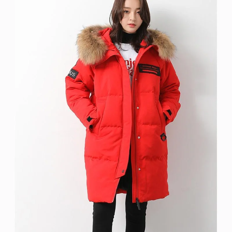 Casual red goose Down coat plus size clothing hooded winter jacket zippered Jackets