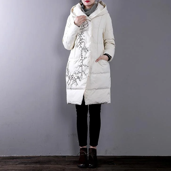 Casual white goose Down coat Loose fitting hoodedYZ-2018111411