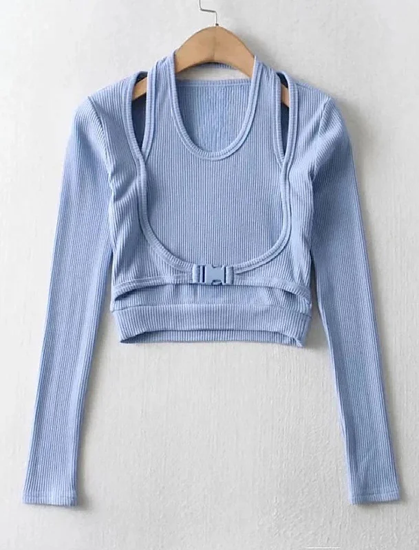 Double Layered Buckle Crop Top