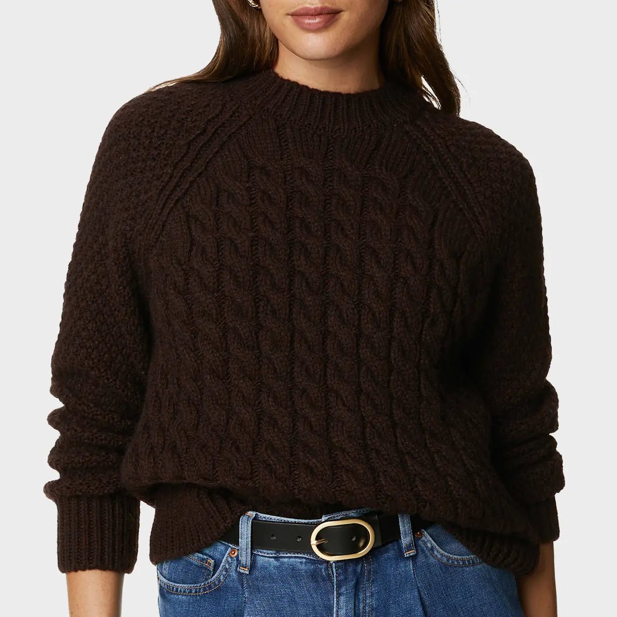 Ladies Chocolate Cable Knit Jumper