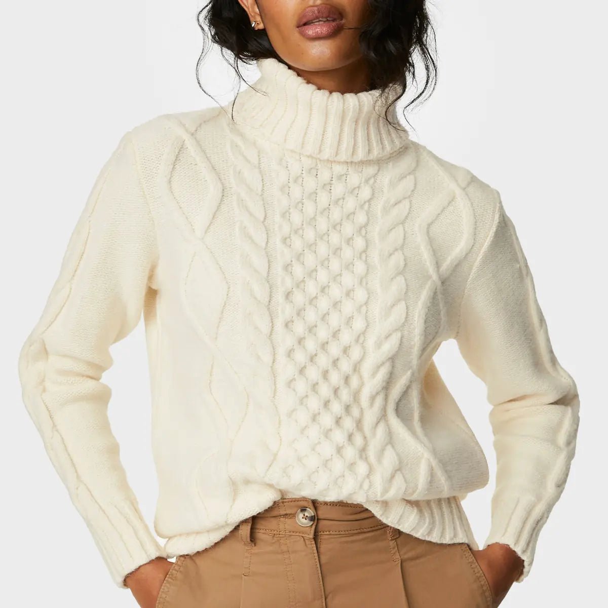 Ladies Cream Roll Neck cable Knit Jumper