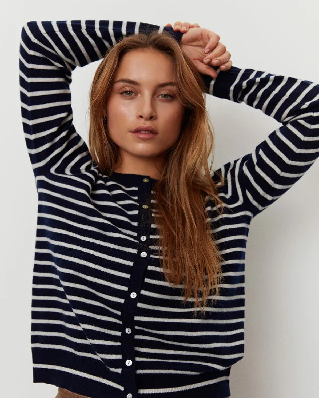 SNOS432-Cardigan-Dark Blue striped