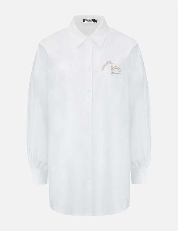 Seagull Embroidery Puff-Sleeve Shirt