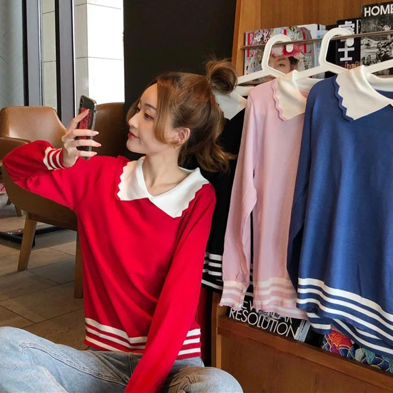 Women's Kawaii Peter Pan Collar Stripes Shirts