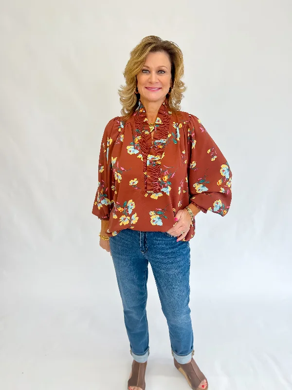 Sophia Smocked Blouse-Espresso