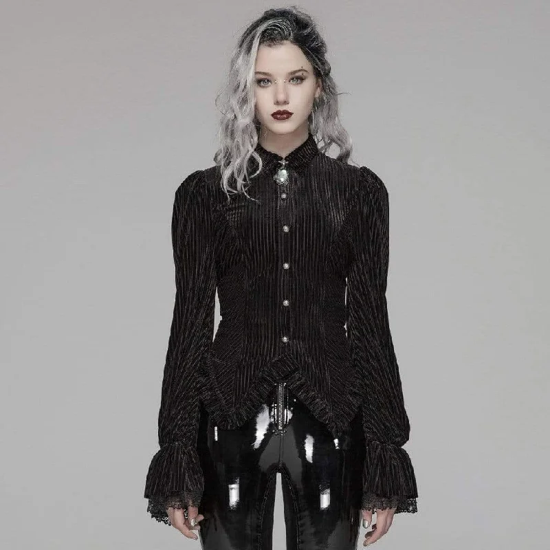 Women's Goth Pinstripes Puff Sleeves Velet Shirts