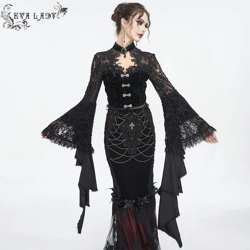 Women's Gothic Flared Sleeved Lace Splice Shirt