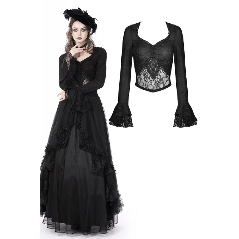 Women's Gothic Floral Embroidered Lace Splice Shirt