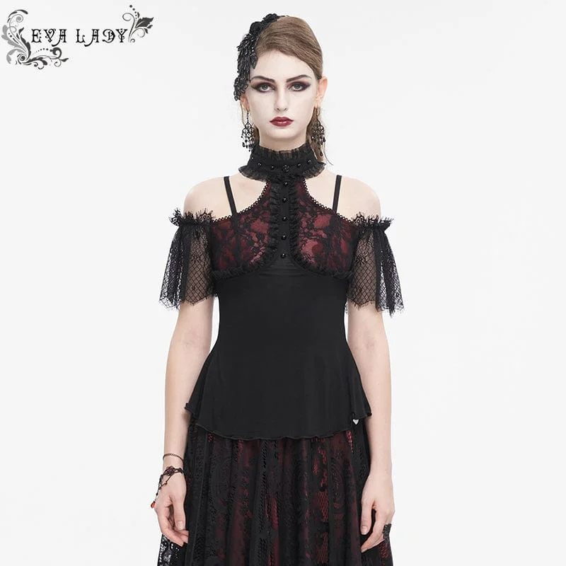 Women's Gothic Off Shoulder Lace Splice Shirt