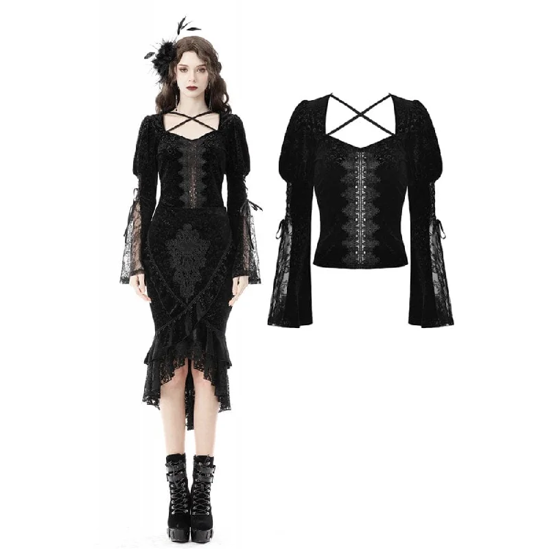 Women's Gothic Square Collar Puff Sleeved Velet Shirt