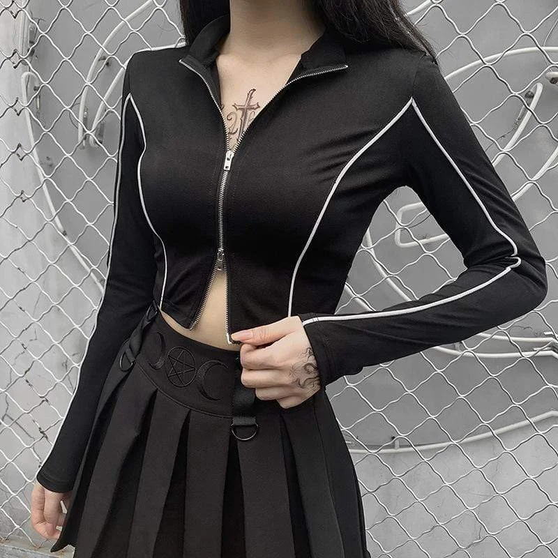 Women's Grunge Turn-down Collar Zipper Shirts