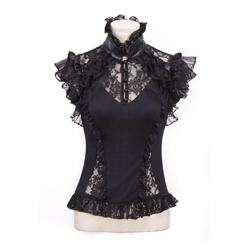 Women's Steampunk Cheongsam Collar Lace Splice Shirt