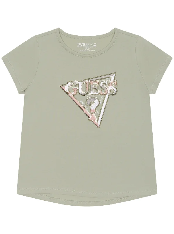 Light Green Sequin Triangle Logo T-Shirt (2-6)