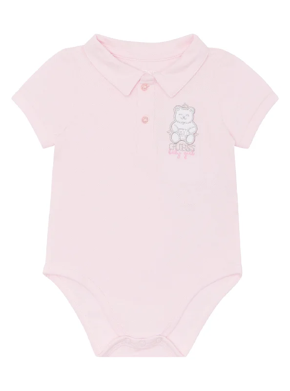 Pink Bear Logo Polo Onesie (0-12m)