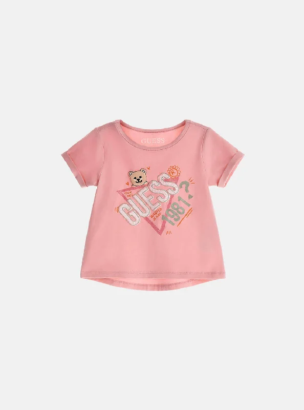 Pink Bear Print Logo T-Shirt (2-7)