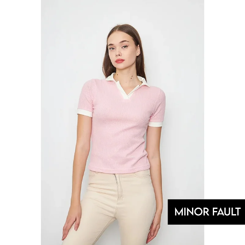 (Minor Fault) Pink Waffle Contrast Polo