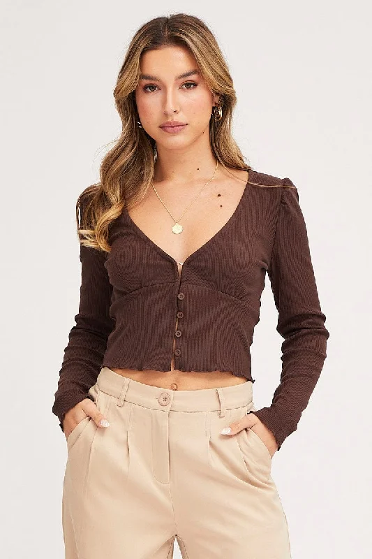 Brown Crop Top Long Sleeve