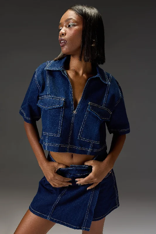 Cropped Raw Denim Top