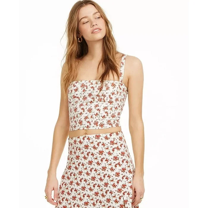 Danielle Bernstein Women's Floral Sleeveless Square Neck Crop Top White Size 4