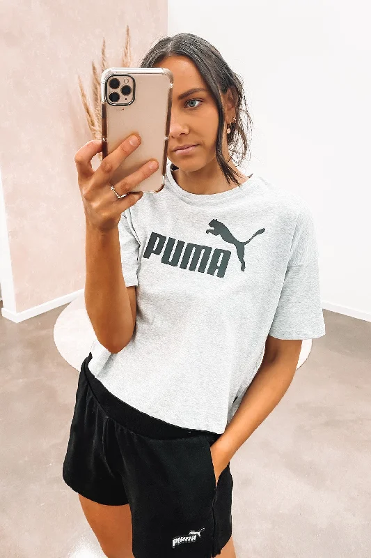 Essentials Cropped Logo Tee Light Gray Heather