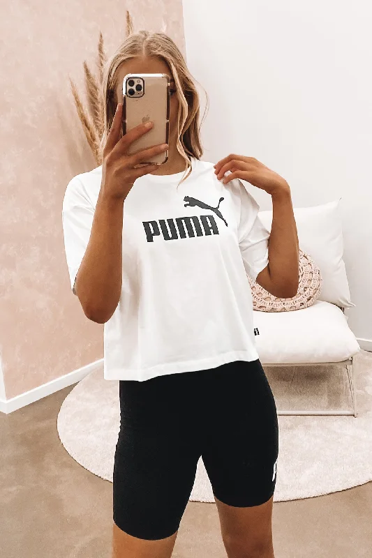 Essentials Cropped Logo Tee Puma White