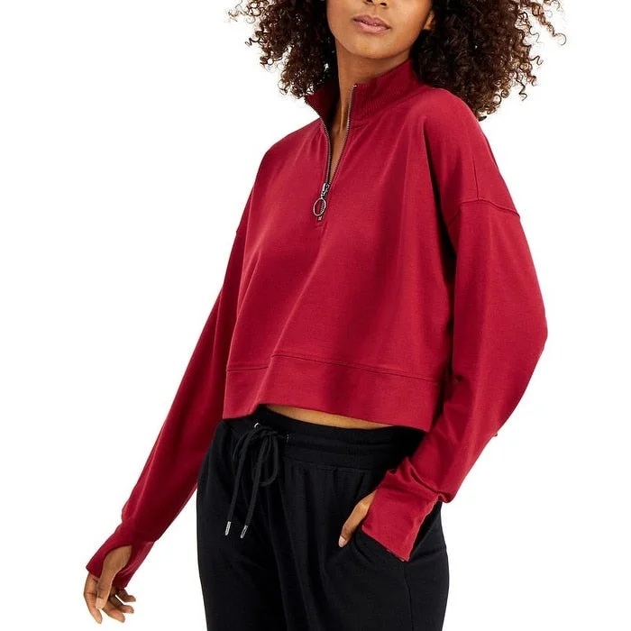 ID Ideology Women's Quarter Zip Crop Top Red Size XX-Large