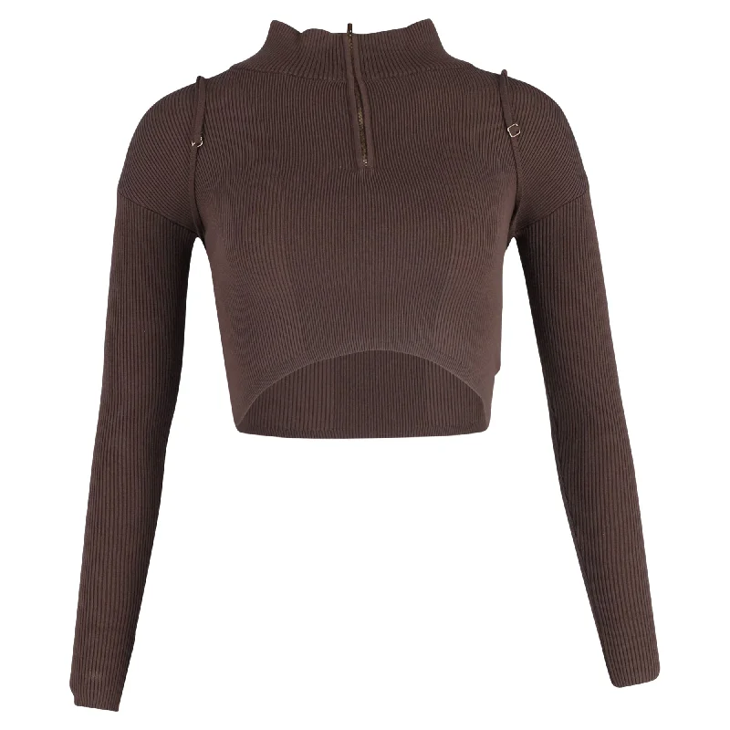 Jacquemus La Maille Bormio Cropped Sweater in Brown Wool