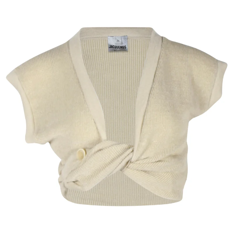 Jacquemus Le Haut Noué Cropped Top in Beige Wool