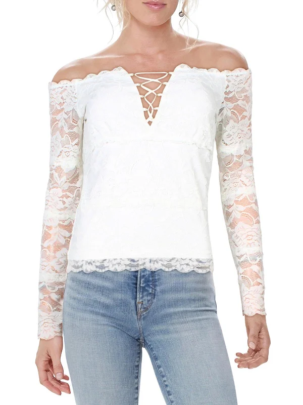 Mikela Womens Lace Long Sleeve Cropped