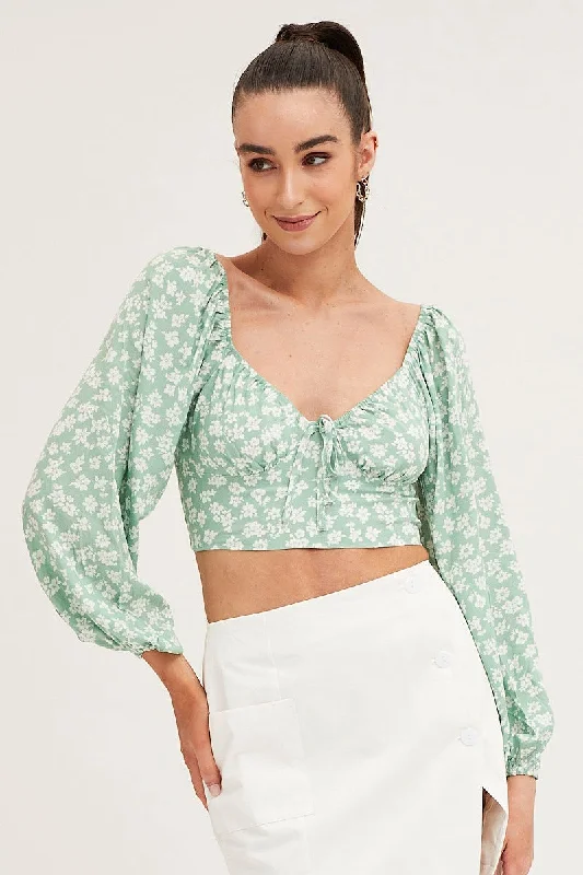 Print Off Shoulder Cropped Top