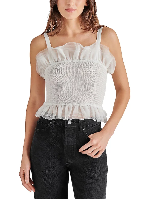 Rhiannon Womens Ruffled Cropped Shell