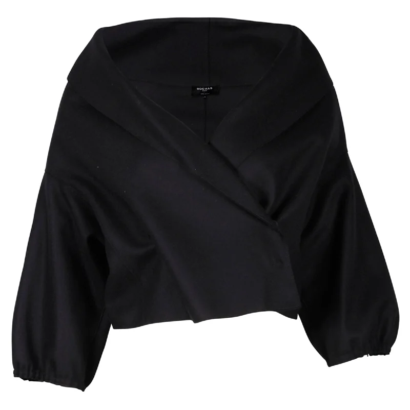 Rochas Wrap Cropped Blouse in Black Virgin Wool