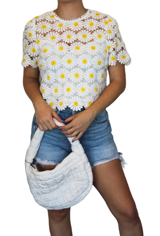 Sheer Daisy Cropped Blouse In White/yellow