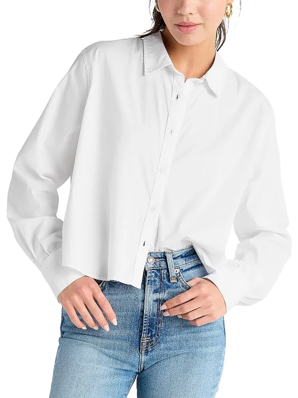 Womens Cropped Poplin Button-Down Top