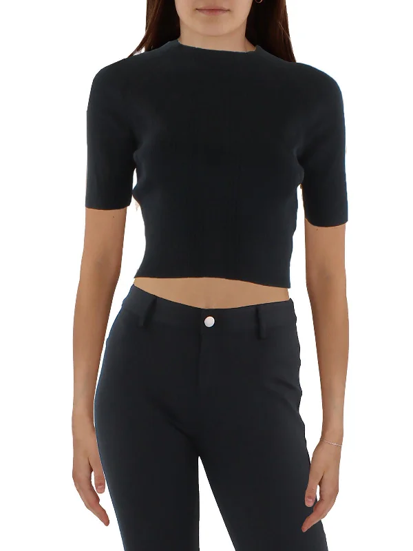 Womens Ribbed Mock Neck Cropped