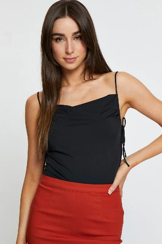 Black Crop Top Side Drawstring