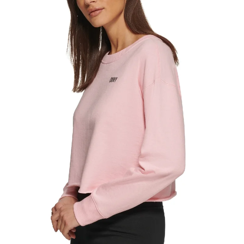 DKNY Women's Metallic Logo Cropped Sweatshirt Pink Size Large