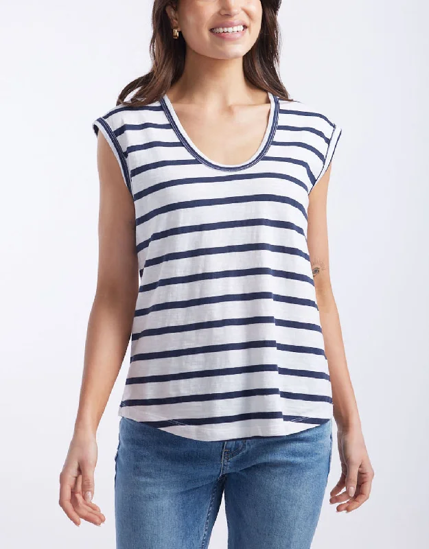 Cali Scoop Tank - White/Navy Stripe