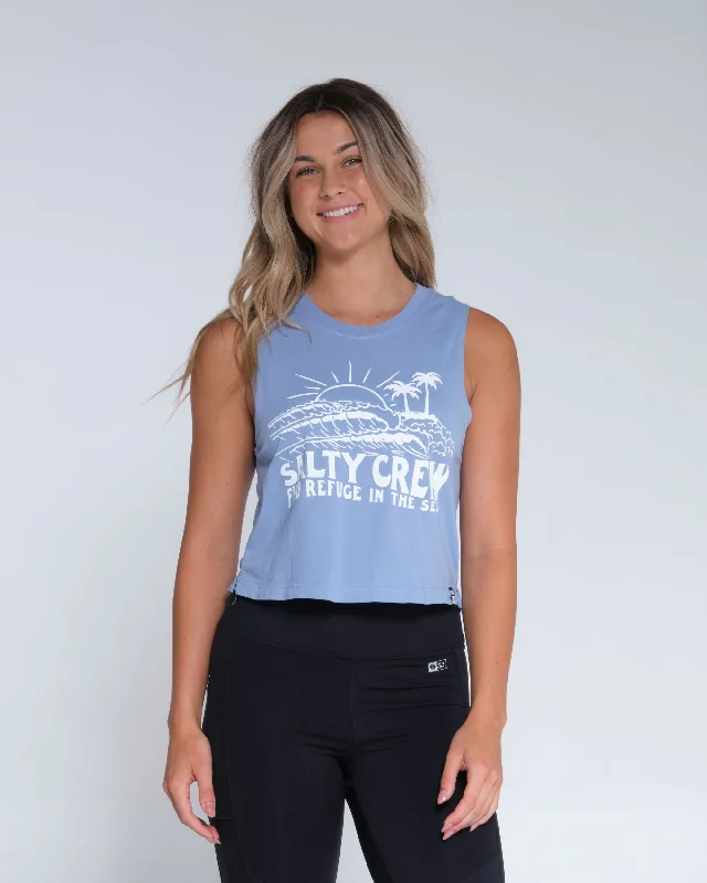 Shorebreak Cropped Muscle Tank - Marine Blue