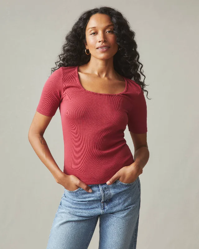 Stretch Rib Square Neck Tee - Poppy