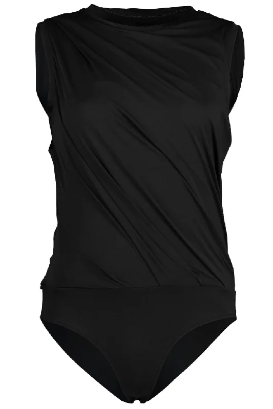 Rose Drape Tank Bodysuit - Black