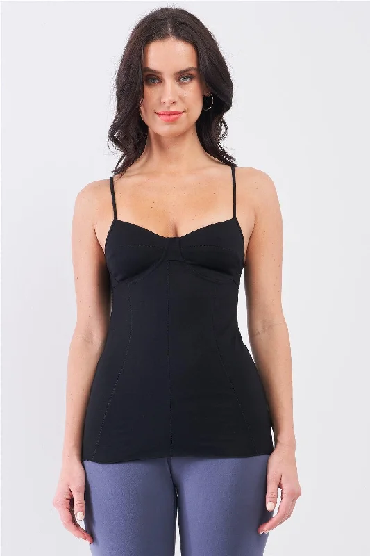 Black Sleeveless V-Neck Stitching Basic Camisole