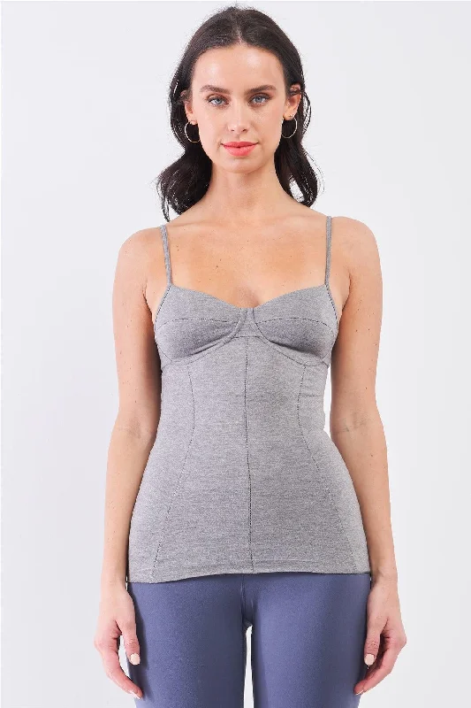 Heather Grey Sleeveless V-Neck Stitching Basic Camisole