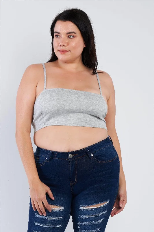 Junior Plus Size Grey Cami Strap Basic Tank Top