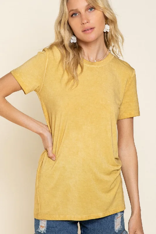 Ginkgo Yellow Round Neck Short Sleeve Basic Top